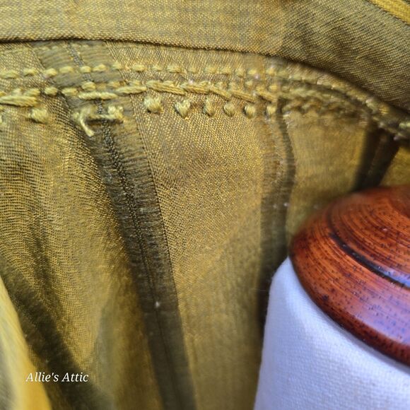 Vtg 70s Mod Handmade Mini Dress Long Sleeve Green Stripe Buttons Pockets M/L* - Picture 6 of 7